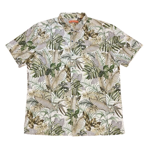 TORI RICHARD Button Up Short Sleeve Shirt Hawaiian Aloha Tropical Leaf Resort L - Picture 1 of 6